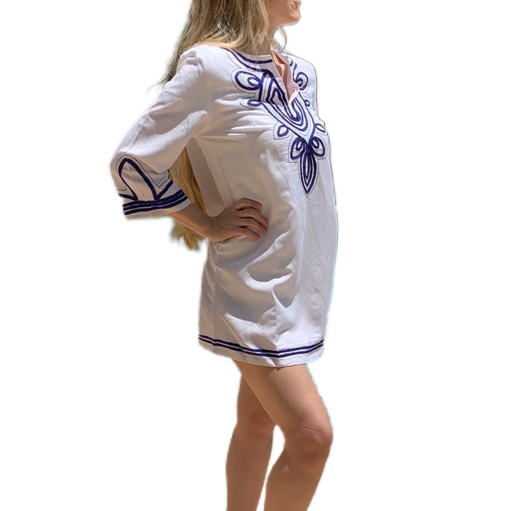 NWT 🇫🇷 Les Canebiers White & Blue Tahiti Tunic Dress - Picture 2 of 4